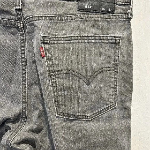 Levis 514 Jeans Mens Size 36x31 (36x32 Tag) Gray Straight Leg Denim Pants - Picture 6 of 9